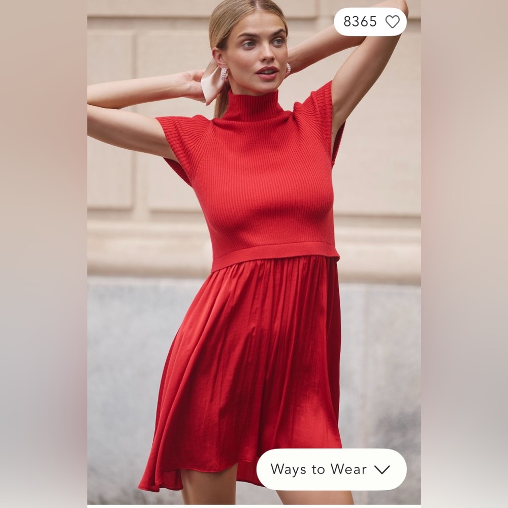 Anthropologie Red Ribbed Knit & Pleated Mini Dress
